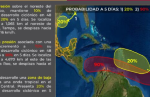 Zona de baja presión al Este de Quintana Roo, con 70% de probabilidad de desarrollo ciclónico