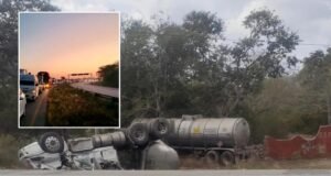 Volcadura de Tráiler paraliza por horas la carretera Mérida-Cancún