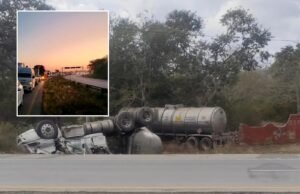 Volcadura de Tráiler paraliza por horas la carretera Mérida-Cancún