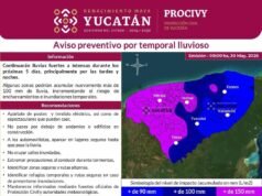 Persistirán lluvias intensas en Yucatán; prevén acumulados superiores a 100 milímetros