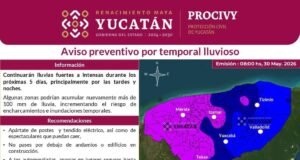 Persistirán lluvias intensas en Yucatán; prevén acumulados superiores a 100 milímetros